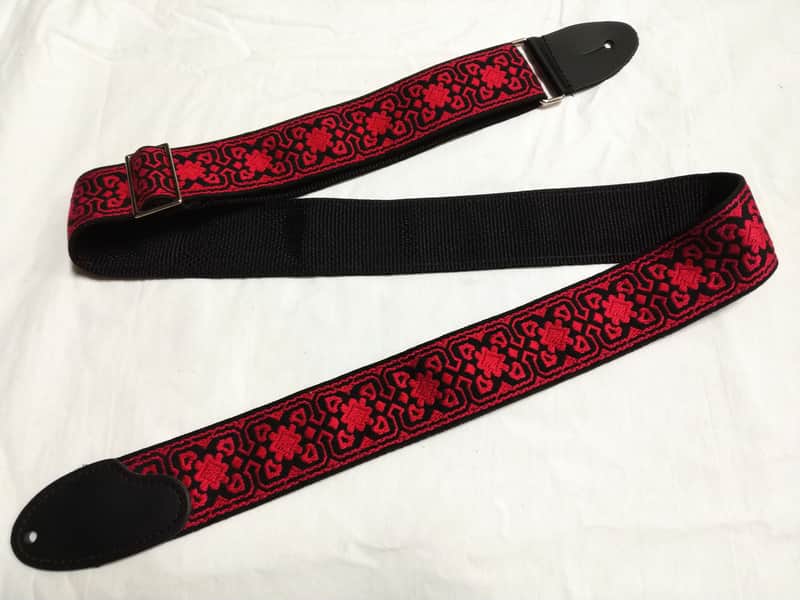Red and Black nylon Guitar STRAP Leather ends NEW - for Fender image 1