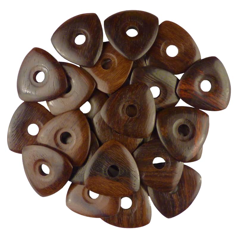 Rosewood Guitar Or Bass Pick - 4.0 mm Ultra Heavy Gauge - 346 Contoured Triangle With Grip Hole Shape - Natural Finish Handmade Specialty Exotic Plectrum - 12 Pack image 1