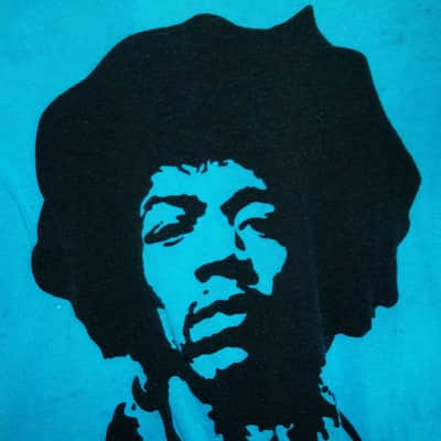 jimi hendrix face long baby blue L women 2000s unisex tee - blues rock guitar fire image 1