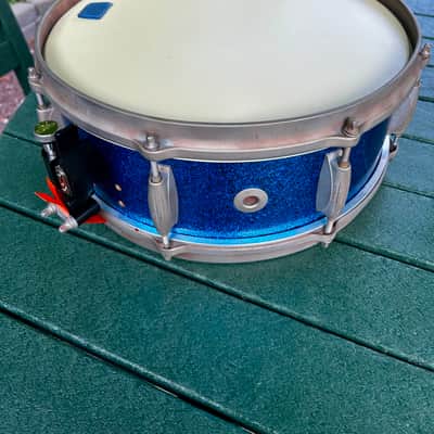 Gretsch 5”x 14” Snare Drum 4157 Repurposed 1960s - Blue Sparkle Wrap image 5