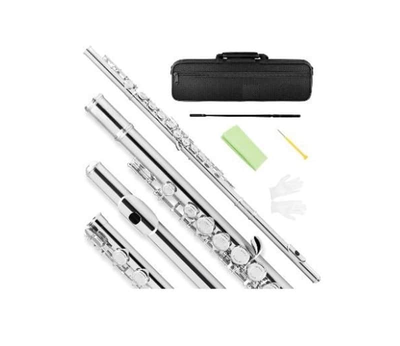 Nickel-plated C Flutes, Closed Hole 16Keys Flute for Beginner Student, Flute Instrument with Cleaning Kit, Carrying Case, Gloves, Tuning Rod image 1
