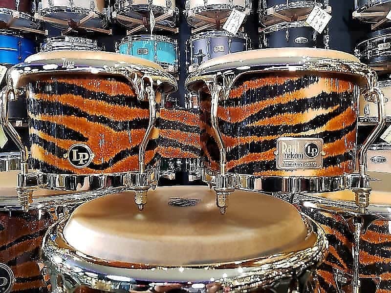 LP Latin Percussion Raul Rekow Signature Tiger Print Bongo Pair Set with Gold Hardware *IN STOCK* image 1