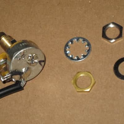 A+ 2010s Gibson control harness: 1 volume 500K audio long shaft pot + nut/washer, 1 tone 500K audio long shaft pot + nut/washer, wires, wire insulation, blue capacitor 0.022 uF, jack + nut/washer (NO switch, NO wires for connecting switch) image 7