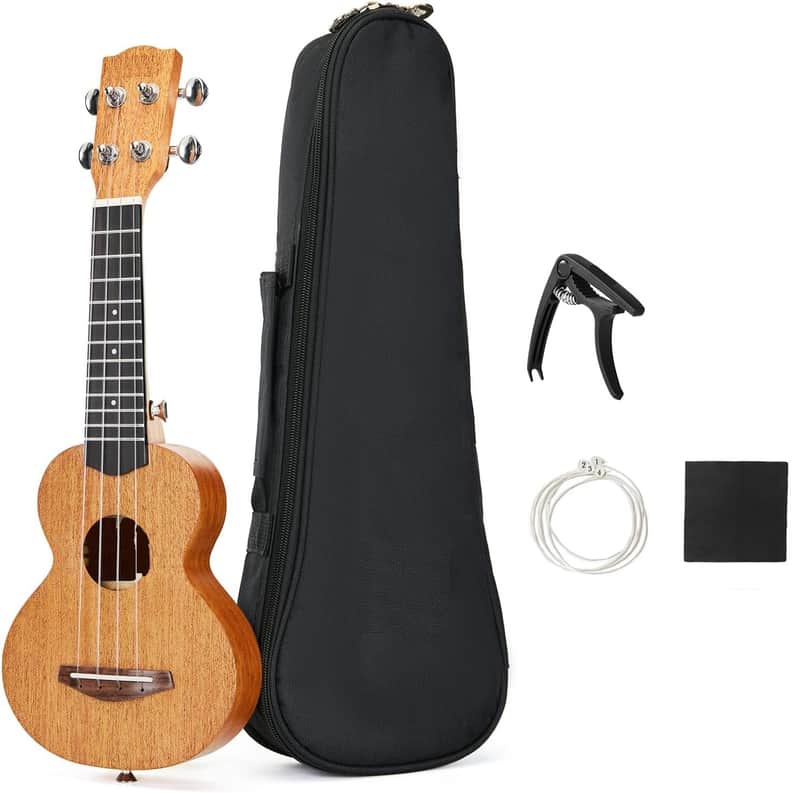 17 Inch Solid Mahogany Mini Ukulele - Professional Travel-Friendly Ukelele for Kids & Adults, Beginner Kit with Online Tutorial, Includes Gig Bag, Capo & Picks (17") image 1