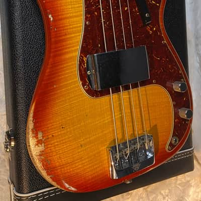 NEW! Fender Artisan Flame Maple Top Precision Bass Relic - Custom Shop - Aged Cherry Sunburst - Absolutely Beautiful - Flamed Roasted Maple Neck - Authorized Dealer - 9.3lbs - G06781 image 8