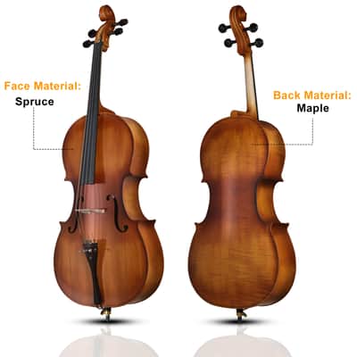 Cxxss Full Side 4/4 Matte Natural Color Spruce Panel Cello with Bag Bow Rosin Bridge Strings image 7
