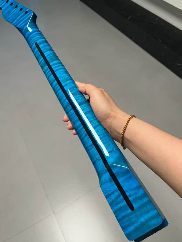AAAAA Tele Blue Gloss Natural color Flame Maple Electric Guitar Neck Round stainless steel 22 frets hole 10mm image 1