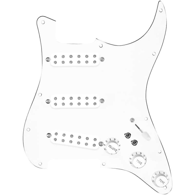 920D Custom Polyphonic Loaded Pickguard for Strat With White Pickups and Knobs and S7W-2T Wiring Harness Regular White image 1