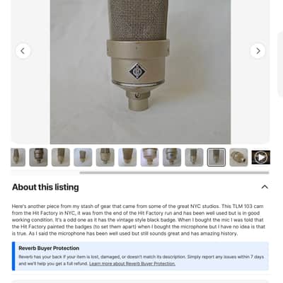 Vintage Neumann TLM 103 Microphone From The Hit Factory NYC image 15