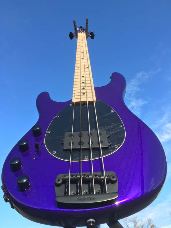 Ernie Ball Music Man Sterling Firemist Purple/Maple Left Handed 4-String Electric Bass w/ Case image 1