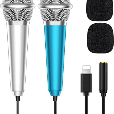 2PCS Mini Microphone for iPhone iPad Small ASMR Tiny Microphone for Voice Video Recording Singing, Vlogging, YouTube Two Mics Silver and Blue image 1