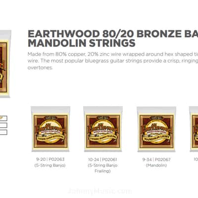 Earthwood 5-String Banjo Frailing Loop-End 80/20 Bronze 10-24 String Set Gauges .010, .013, .015, .024w, .010 image 3