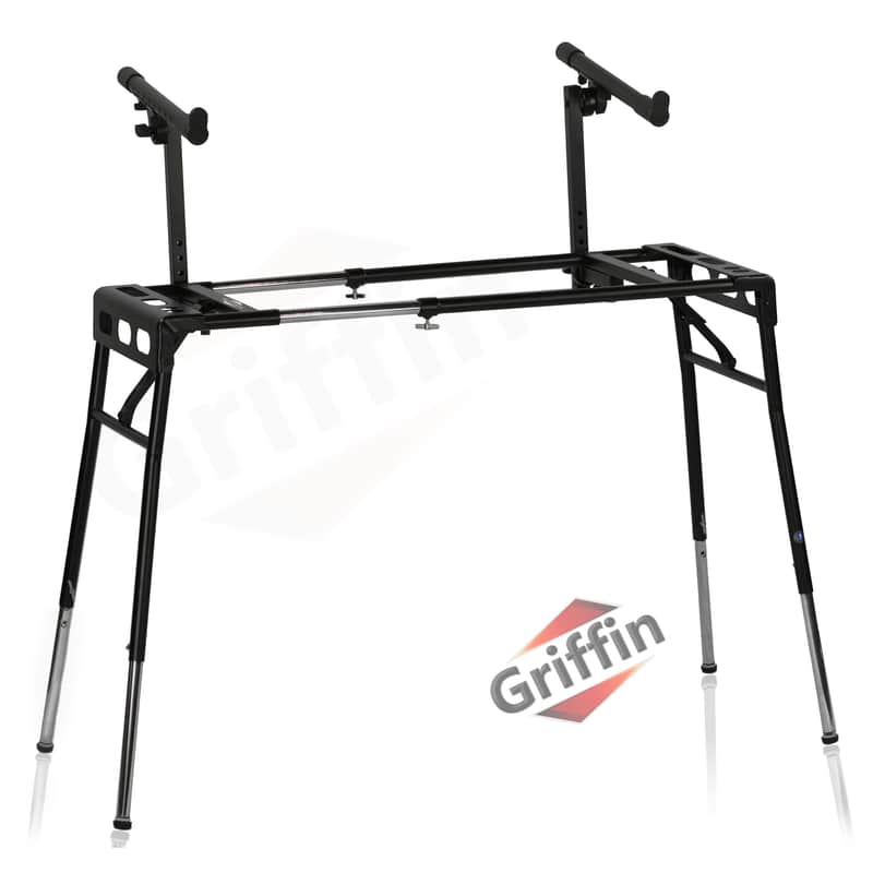Griffin DJ Coffin Workstation Stand - 2 Tier Double Table Top Keyboard and Laptop Holder - Duel Level Multi-Purpose Portable Studio Mixer Mount for Turntables, Speakers, Pro-Audio Gear PA Equipment image 1