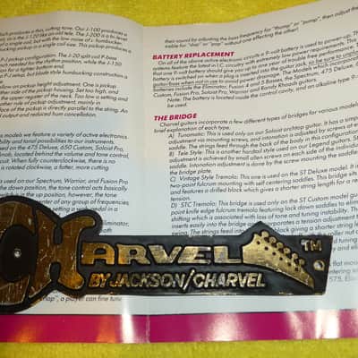 Charvel Pack consisting of Charvel Owners Manual from 1990 and Metal Charvel Guitar Case Badge Very Cool image 3