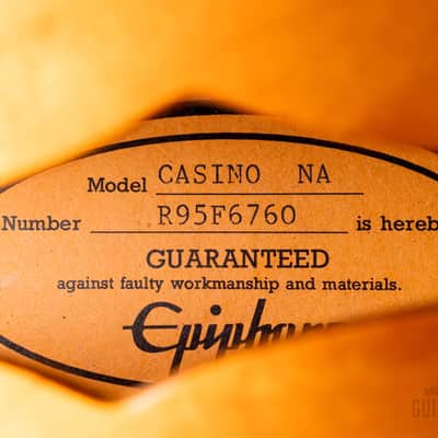 1995 Epiphone Casino Hollowbody Guitar Natural Revolution, Peerless image 6