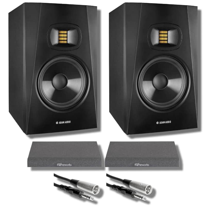 Adam Audio T8V Studio Monitor (Pair) with Foam Isolation Pads, Professional Grade Balanced 1/4" to XLR Cables and StreamEye Polishing Cloth image 1