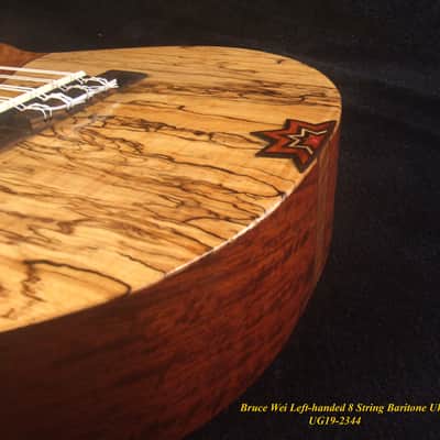 Handmade Left-handed 8 String Baritone Ukulele, Solid Curly Spalted Maple, Rosewood, MOP Inlay, Soft-bag, Bruce Wei UG19-2344 image 10
