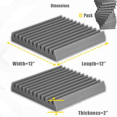 12 PACK Acoustic Foam Panels 2" X 12" X 12" Studio Wedge Tiles Sound Panels Wedges Sound Absorbing image 2