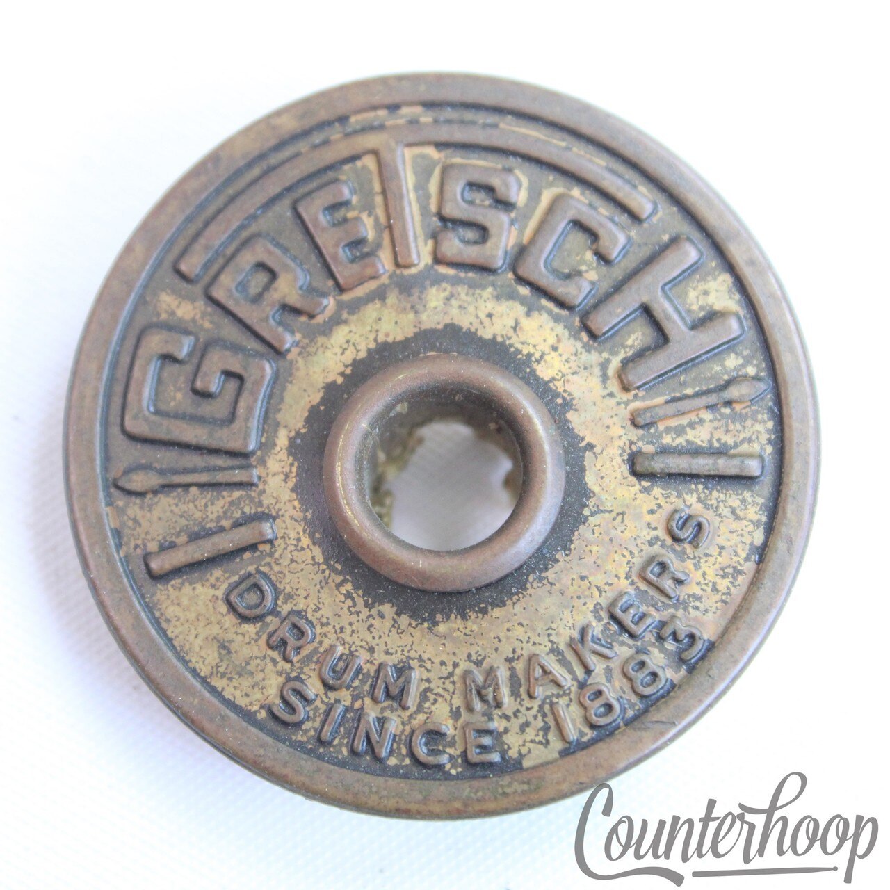 Gretsch Snare Drum Round Badge 5/16" Grommet Brass RB USA Label Vintage 50s-60s — main photograph