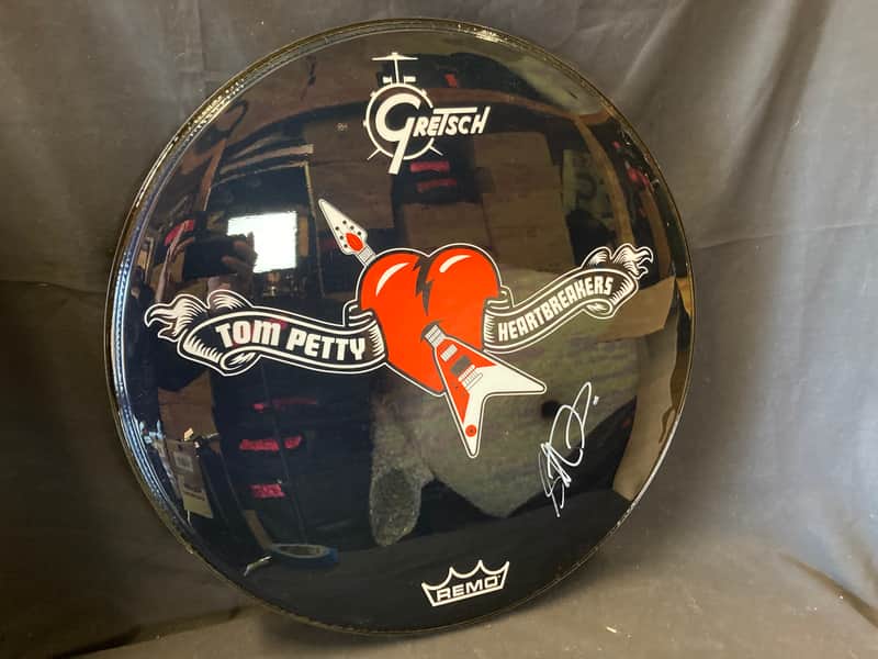 Steve Ferrone's, Tom Petty and the Heartbreakers 24" Remo/Gretsch Logo Bass Drum Front Head, Autographed! - Black image 1