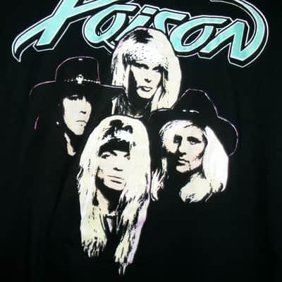 poison band logo official woman m tee - glam hard rock bret michaels play dirty image 1