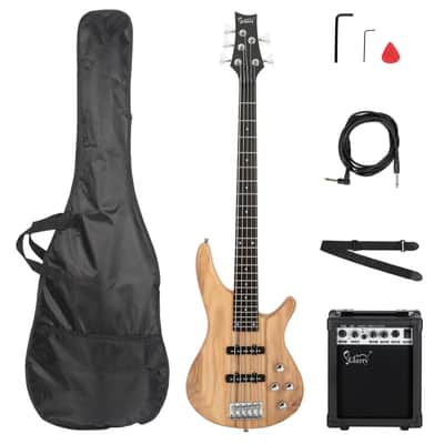 Glarry Burlywood GIB 5 String SS Pick-up Electric Bass Guitar w/20W Amplifier image 1