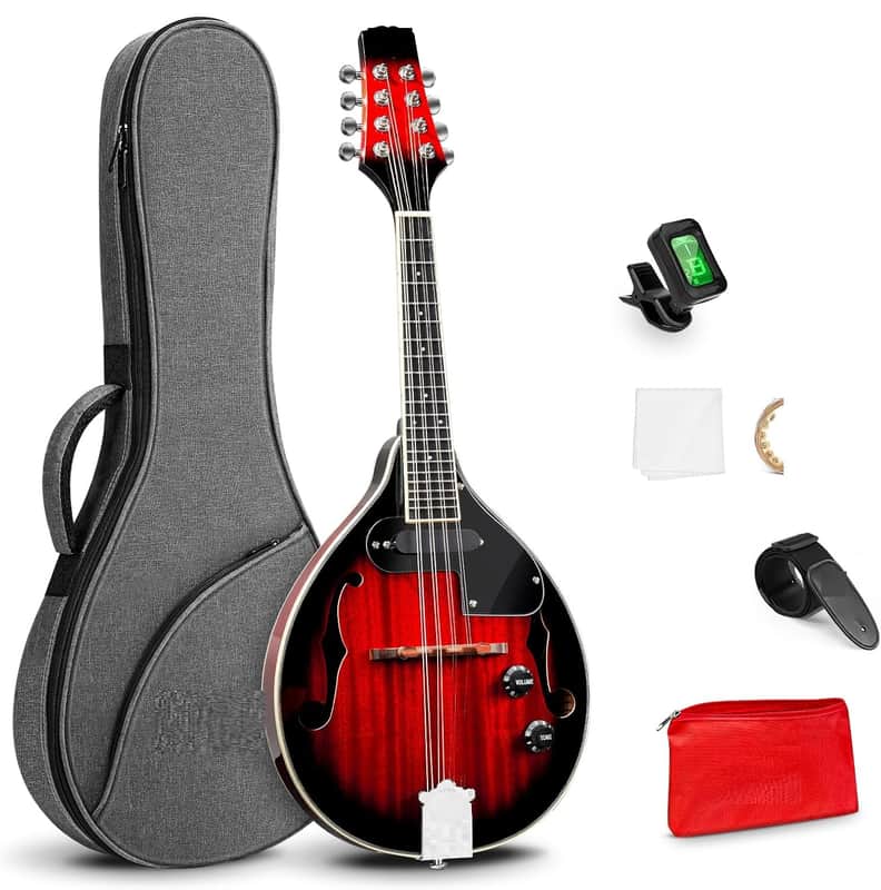 Mandolin Musical Instrument A Style Acoustic Electric, 8 Strings Mahogany for Beginner Adults Teens, Red Burst image 1