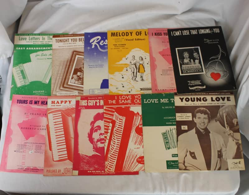 Lot of 12 Used Vintage Accordion Sheets - Love Songs to Serenade With (Hansen, Harms, and More!) image 1