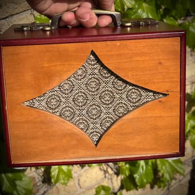 Rotary Connection Mini 1x5” guitar speaker cabinet. TINY! Jensen 5/30 30 watt brand new speaker inside. Handmade. Portable travel cab. 2026 - Maroon image 4