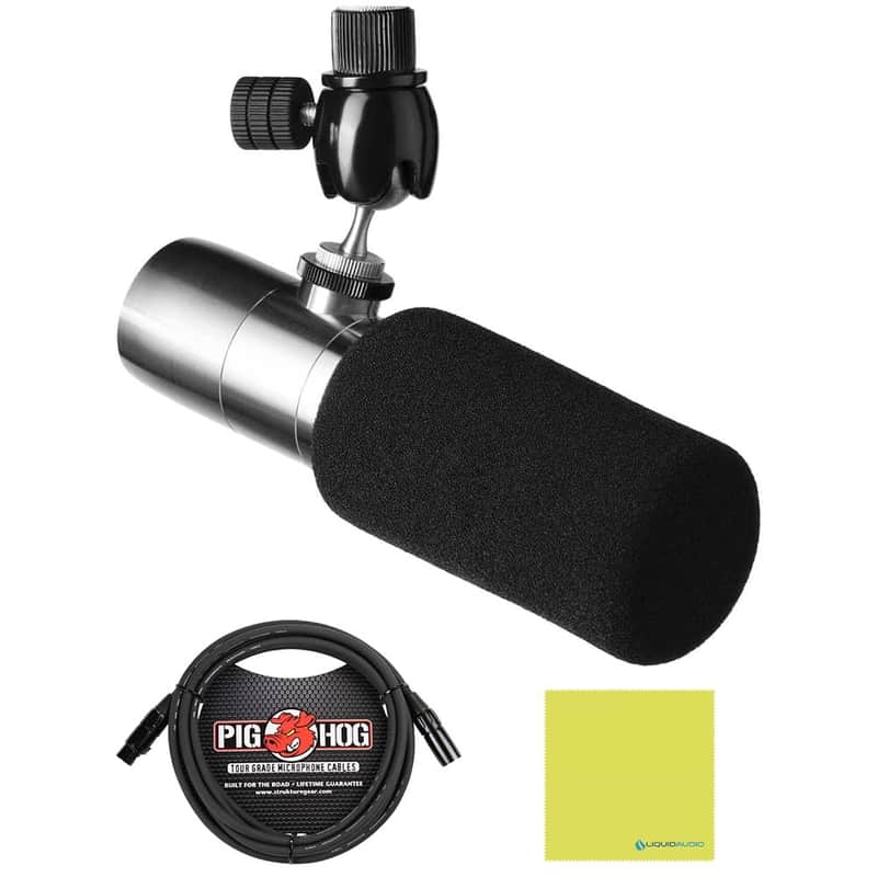 Earthworks ETHOS Streaming & Broadcasting Microphone Silver Bundle with 10ft Pig Hog Microphone Cable & Polishing Cloth – Broadcast-Grade Dynamic Mic for Voice, Podcasting & Streaming image 1