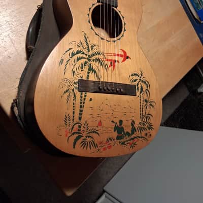 Supertone by Harmony Hawaiian island stencil 1930's  - Natural NECK HAS BEEN RESET image 2