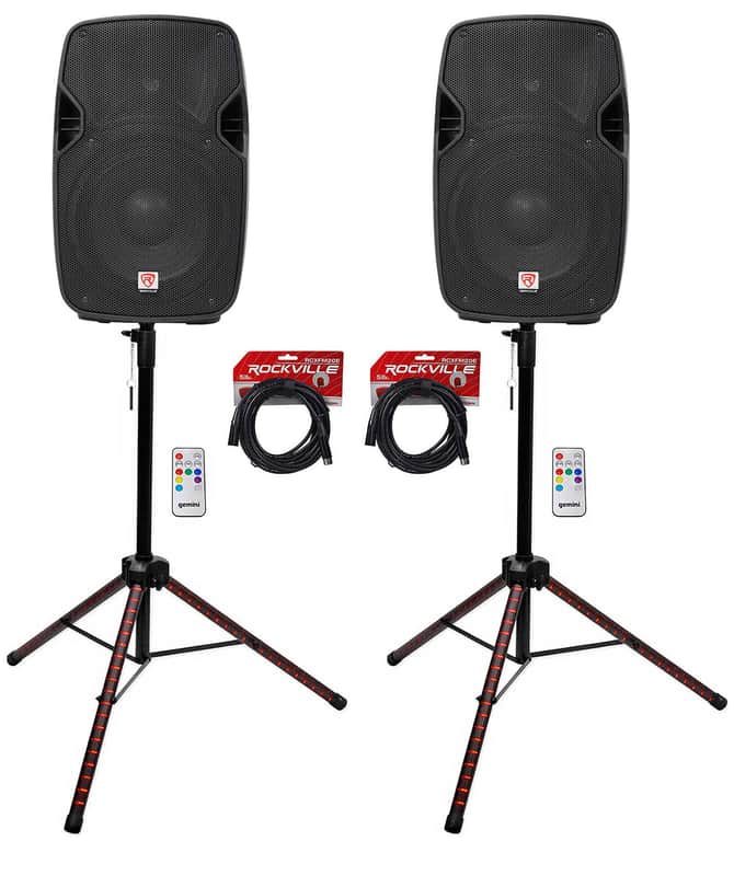 (2) Rockville SPGN108 10" Passive 800w DJ PA Speakers+LED Stands+Remote+Cables image 1