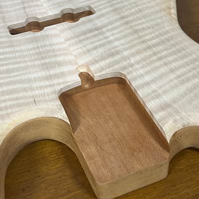 high end  Offset bass body NOS Curly Maple Top Solid One-piece Mahogany Back Unfinished Front Routed Luthier Supply R37 image 17