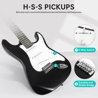 Electric Guitar, 39 Inch Solid Full-size Electric Guitar S-S-S Pickups Starter Kit Includes Amplifier, Bag, Digital Tuner, Strap, String, Cable, Picks，Mini AMP（Green (Black) image 3