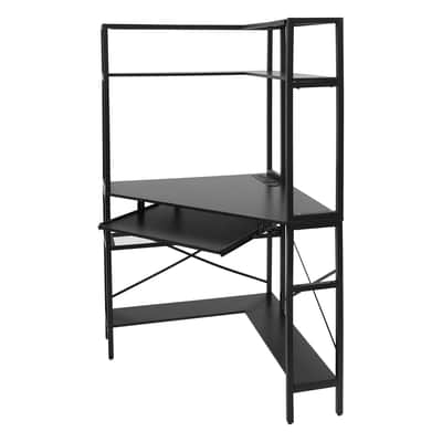 Black Corner Music Production Desk with LED Lights & Power Outlets image 3