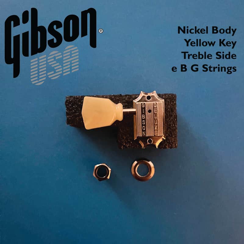 Gibson Deluxe Vintage NICKEL Tuner SINGLE TREBLE SIDE with YELLOW Key button (GBe strings) image 1