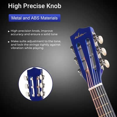 ADM Beginner Acoustic Classical Guitar 30 Inch Nylon Strings Wooden Guitar Bundle Kit for Kid Boy Girl Student Youth Guitarra Online Lessons with Gig Bag, Strap, Tuner, Extra Strings, Picks,Blue image 2