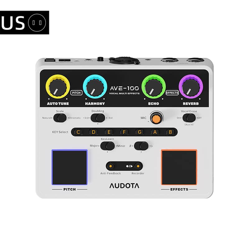 Audota Ave-100 Vocal Multi-effects Processor with Reverb, Delay, Pitch Correction, Three Harmony Modes, Automatic Key Detection, and a Vocal Cancellation Function image 1
