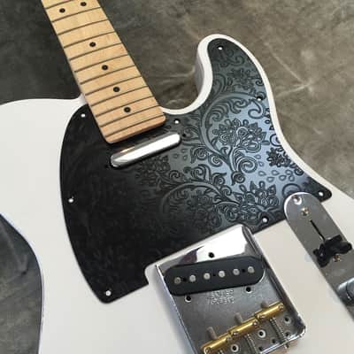 Black Floral Paisley Custom Bakelite Pickguard Fender® Telecaster® Tele® 8 hole image 3