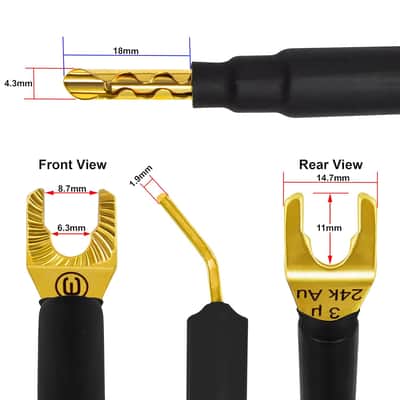 6 Foot ULTIMATE - 9 AWG - Ultra-Pure OFC - Premium Audiophile HiFi Bi-Wire Speaker Cable Pair with Eminence Gold Banana (x2) & Spade (x4) Plugs & Carbon Tweed Jacket image 2
