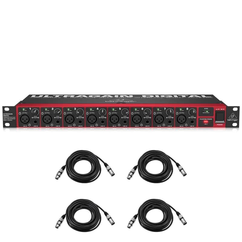 Behringer Behringer Ultragain Digital ADA8200 Audiophile 8 In/8 Out ADAT Audio Interface with MIDAS Mic Preamplifiers with 4x 25' XLR Cables image 1