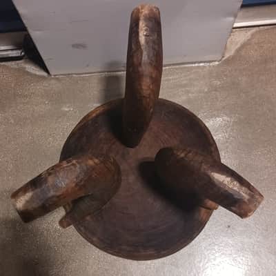 Huge vintage East/Central African wooden kettle drum and stand image 11