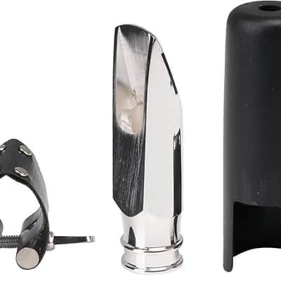 Silver Metal JAZZ Bb Soprano Saxophone 6# Mouthpiece with Leather Clip image 1