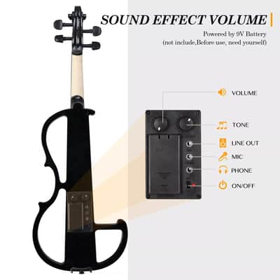 4/4 Full-Size Black Electric Silent Violin Set with Case, Bow, Rosin & Headphones – Professional Practice Instrument image 2
