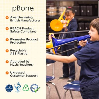 pBone Plastic Kids pBone Mini Trombone - Mouthpiece and Carrying Bag- Lightweight Versatile, Comfortable Ergonomic Grip- Eb Authentic Sound for Student & Beginner- Durable ABS Construction- Blue image 15