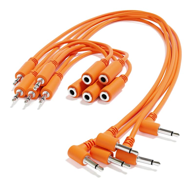 ExcelValley [Orange | 200 cm - 78.74"] 5-Pack - Right Angle Hopscotch Mono Splitter Y Patch Cables TS 3.5mm 1/8" Eurorack Synth image 1