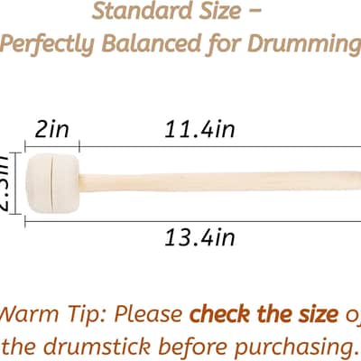 2 Pairs Drum Mallets Felt, 13.4 Inch Long Wool Felt Drum Stick with Maple Handle, Anti-slip Bass Percussion Sticks Instrument Band Accessory for Bass Drums, Marching Drums, Beige image 2