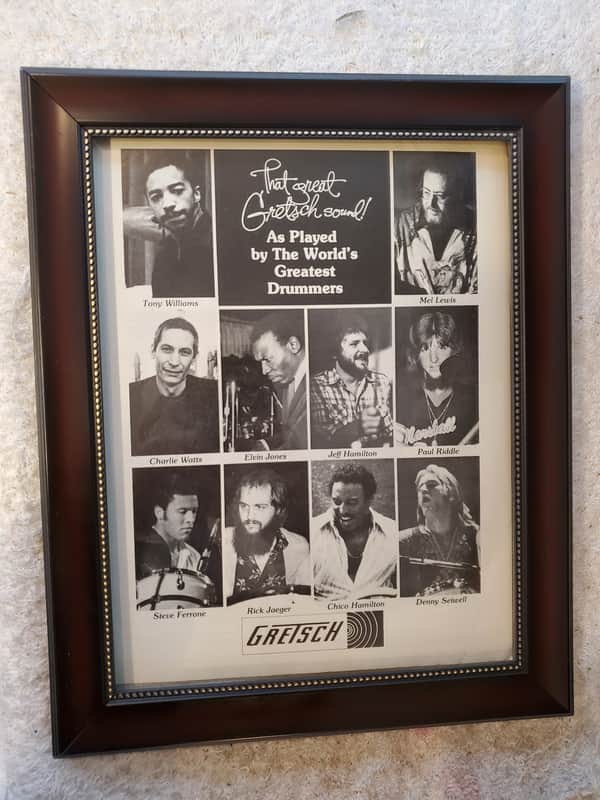 1978 Gretsch Drums Promotional Ad Framed Tony Williams, Charlie Watts, Paul Riddle Original image 1