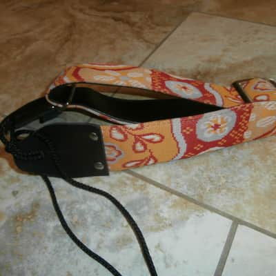 Vintage 1970's Ace-Style Guitar Strap! Metal Buckle, Trippy Orange Pattern! image 2