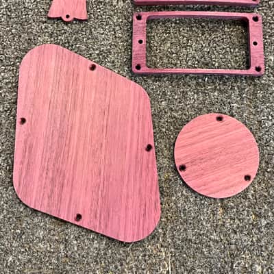 Guilford Purple Heart Wood Gibson Les Paul pickup rings and back plate w truss rod cover - Purpleheart image 1
